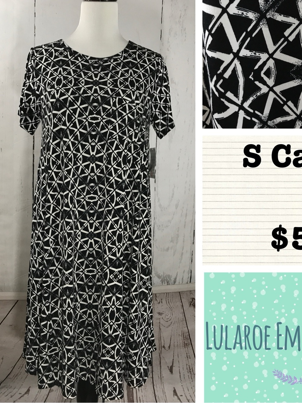 LuLaRoe Carly Dress - Black & White Geometric Print